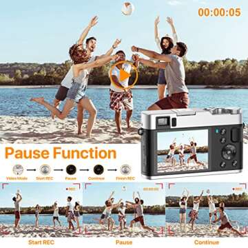VAHOIALD 4K Digital Camera for Photography, Autofocus with Viewfinder 16X Anti-Shake Video Vlogging YouTube Compact Point and Shoot Cameras 32GB SD Card, Black and Silver