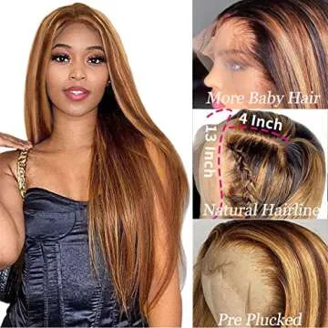 OCTSUN 13x4 Highlight HD Lace Front Wigs Human Hair Straight Ombre Brown to Honey Blonde Colored Brazilian Virgin Human Hair Wigs for Black Women Pre Plucked with Baby Hair 150% Density 22 Inch