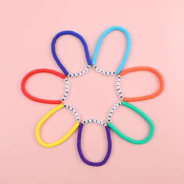 Miss Rabbit Rainbow Heishi Surfer Bracelets Set for Women Stackable BESTIE Clay Disc Colorful Beaded...