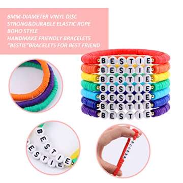 Miss Rabbit Rainbow Heishi Surfer Bracelets Set for Women Stackable BESTIE Clay Disc Colorful Beaded Stretch Bracelets Elastic Layered Friendship Bracelets Boho Summer Beach Jewelry Gift for Her