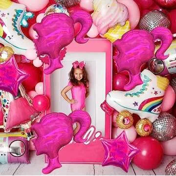 CYMYLAR Pink Girls Head Balloons 3Pcs 28 INCH Hot Pink Doll Balloons Pink Princess Balloons for Birthday Party Decorations Doll Theme Birthday Party Decorations (hot pink)