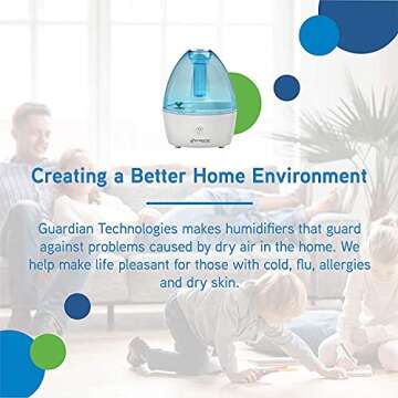 Pure Guardian H910BL Ultrasonic Cool Mist Humidifier, 14 Hrs. Run Time, 210 Sq. Ft. Coverage, Small ...