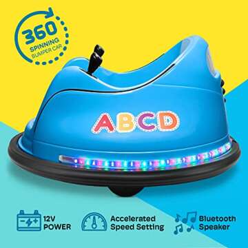 Kidzone 12V 2-Speeds Electric Ride On Bumper Car for Kids & Toddlers 1.5-6 Years Old, DIY Sticker Baby Bumping Toy Gifts W/Remote Control, LED Lights, Bluetooth & 360 Degree Spin, ASTM Certified