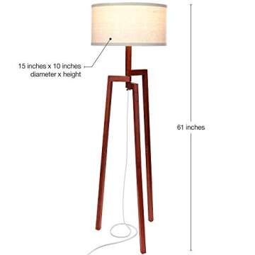Brightech New Mia LED Tripod Floor Lamp– Modern Design Wood Mid Century Modern Light for Contemporary Living Rooms- Rustic, Tall Standing Lamp for Bedroom, Office- Havana Brown