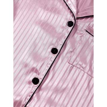 LYANER Women's Striped Silky Satin Pajamas Short Sleeve Top with Shorts Sleepwear PJ Set Dusty Pink#2 X-Small