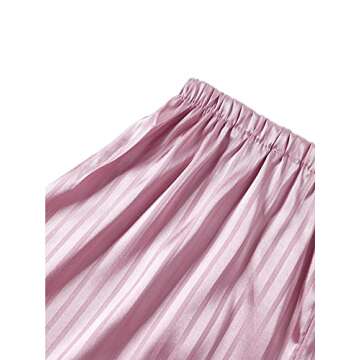 LYANER Women's Striped Silky Satin Pajamas Short Sleeve Top with Shorts Sleepwear PJ Set Dusty Pink#2 X-Small