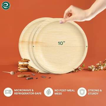 ECO SOUL Compostable 10 Inch Palm Leaf Round Plates (50 Count) Like Bamboo Plates | Biodegradable | Eco-Friendly, Microwave & Oven Safe
