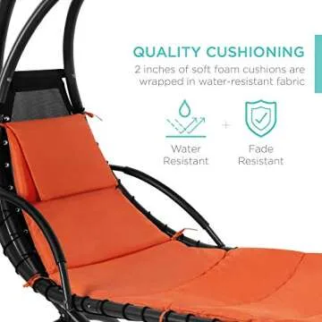 Best Choice Products Outdoor Hanging Curved Steel Chaise Lounge Chair Swing w/Built-in Pillow and Removable Canopy, Orange