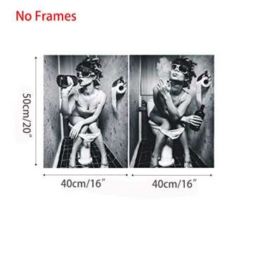 Black&White Smoking Drinking Woman Girl on The Toilet Print Wall Art Décor, Uninhibited Unruly Capricious Wayward Girl Portrait Photography Art Canvas Print Poster Pictures Paintings Murals,No Frame