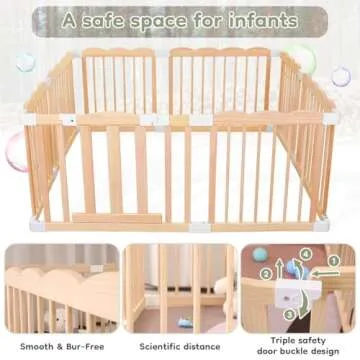 UInxiy Wooden Playpen & Wooden Playard for Babies and Toddlers，Wooden Large Shape & Size Adjustable Baby Fence,Corrales para Bebes and Baby Activity Centers with Locking Gate,Indoor use