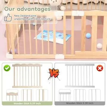UInxiy Wooden Playpen & Wooden Playard for Babies and Toddlers，Wooden Large Shape & Size Adjustable Baby Fence,Corrales para Bebes and Baby Activity Centers with Locking Gate,Indoor use