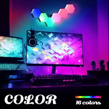 ODISTAR Remote Control Hexagon Wall Light,Smart Wall-Mounted Touch-Sensitive DIY Geometric Modular Assembled RGB led Colorful Light with USB-Power,Used in Bedroom (6-Pack)