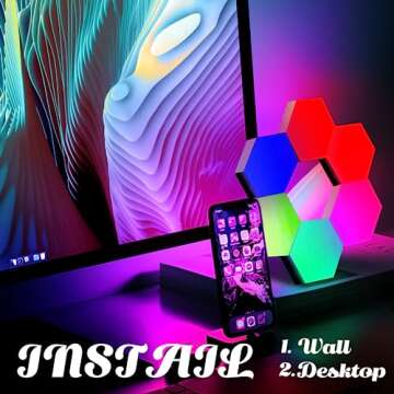 ODISTAR Remote Control Hexagon Wall Light,Smart Wall-Mounted Touch-Sensitive DIY Geometric Modular Assembled RGB led Colorful Light with USB-Power,Used in Bedroom (6-Pack)