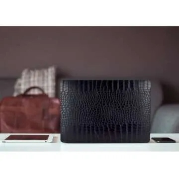 KEROM Compatible with Crocodile MacBook Pro 16 inch Case 2020 2019 A2141 with Touch Bar, Crocodile Skin Alligator Skin PU Leather Hard Shell & Keyboard Cover for Mac Pro 16 (Older Version), Black