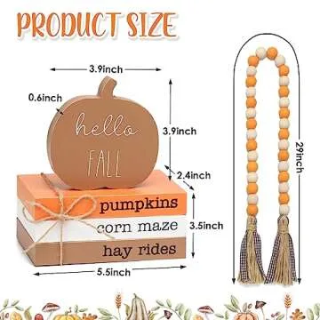 WODOHOLO Thanksgiving Pumpkin Tiered Tray Decor, Fall Wood Book Stack, Decorative Stacked Books Bund...