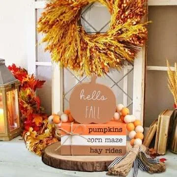 WODOHOLO Thanksgiving Pumpkin Tiered Tray Decor, Fall Wood Book Stack, Decorative Stacked Books Bundle Hello Fall Wooden Block Signs for Autumn Farmhouse Decor for Table Kitchen