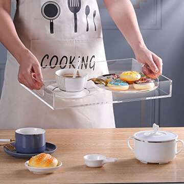 ATOZONE Modern Acrylic Ottoman Tray with Cutout Handles. Acrylic Serving Tray, Organizer Tray Decorative Tray. for Living Room, Bedroom,Bathroom and Kitchen Tabletop (Clear, 11x14 Inch)