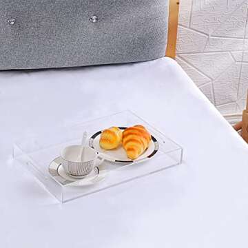 ATOZONE Modern Acrylic Ottoman Tray with Cutout Handles. Acrylic Serving Tray, Organizer Tray Decorative Tray. for Living Room, Bedroom,Bathroom and Kitchen Tabletop (Clear, 11x14 Inch)