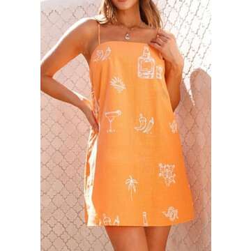 ROAONOCOMO Women Boho Graffiti Cami Mini Dress Spaghetti Strap Printed A Line Short Dress Cute Colorful Sundress