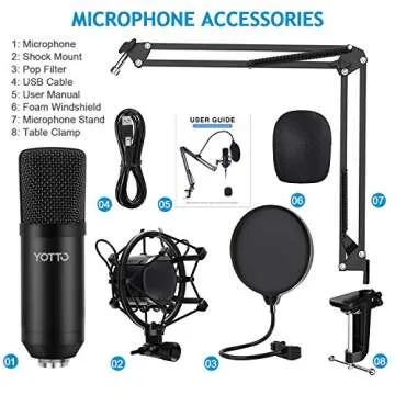 YOTTO USB Microphone Kit 192KHZ/24BIT Plug & Play Computer PC Microphone Studio Streaming Cardioid M...