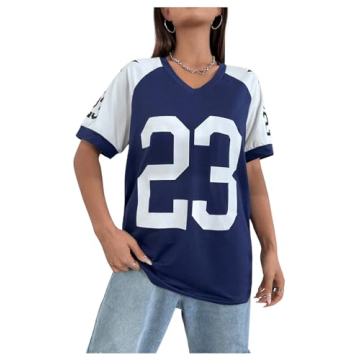 WDIRARA Women's Color Block V Neck Half Sleeve T-Shirt Basketball Jersey Tee Casual Streetwear Top