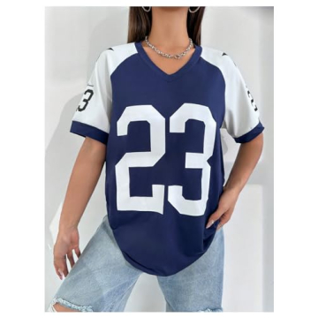 Stylish WDIRARA Color Block V Neck Tee for Women