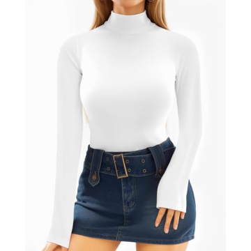 MANGOPOP Long Sleeve Mock Turtleneck Bodysuit - Thermal Fleece Lined