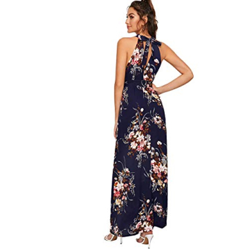 Floerns Women's Sleeveless Halter Neck Vintage Floral Print Maxi Dress A Navy Flower L