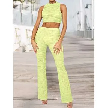 Green Mesh Sheer 2 Piece Women Outfit for Summer
