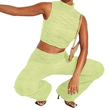 Green Mesh Sheer 2 Piece Women Outfit for Summer