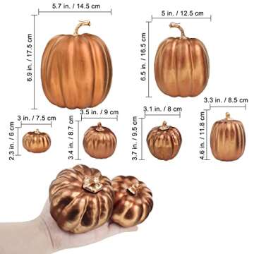 Winlyn 7 Pcs Assorted Sizes Artificial Metallic Bronze Pumpkins Rustic Decorative Fall Pumpkins Foam...