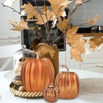 Winlyn Metallic Bronze Pumpkins for Fall Decor