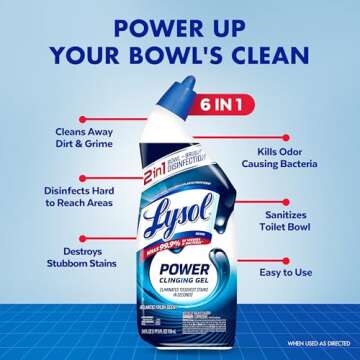 Lysol Toilet Bowl Cleaner, Max Strength Bathroom Cleaning Supplies, Toilet Bowl Cleaner Clinging Gel, Home Essential, Instant Stain Removal, Disinfecting and Deodorizing, Bleach Free, 24 oz (9 ct)