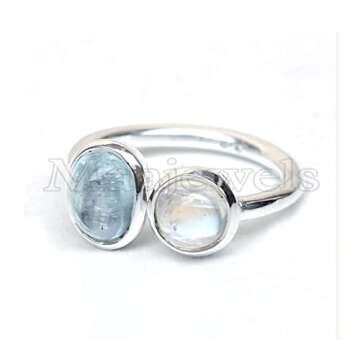 Natural Aquamarine Ring, Moonstone Ring, 925 Sterling Silver Ring, Handcrafted, Aquamarine Ring, Multi Stone Ring, Gift For Her, Gorgeous Ring, Boho Ring, Mother’s Day, Statement Ring, Gift For Girls