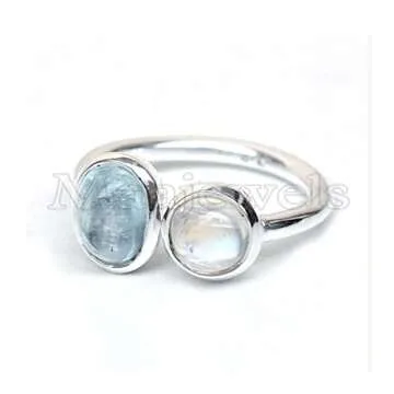 Natural Aquamarine Ring, Moonstone Ring, 925 Sterling Silver Ring, Handcrafted, Aquamarine Ring, Multi Stone Ring, Gift For Her, Gorgeous Ring, Boho Ring, Mother’s Day, Statement Ring, Gift For Girls
