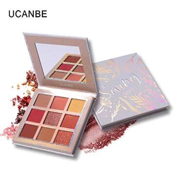 UCANBE 9 Colors Eyeshadow Palette + 6pcs Pro Makeup Brushes Set Highly Pigmented Matte Shimmer Blending Eye Shadows Powder Pallet Kit