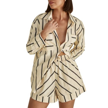 Tankaneo Women's Stylish Striped Pajama Set for Comfort