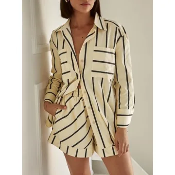 Tankaneo Women's Stylish Striped Pajama Set for Comfort