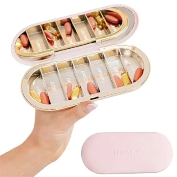 Dosey 7 Day Pill Compact Travel Pill Organizer - Stylish Medication Storage with Mirror
