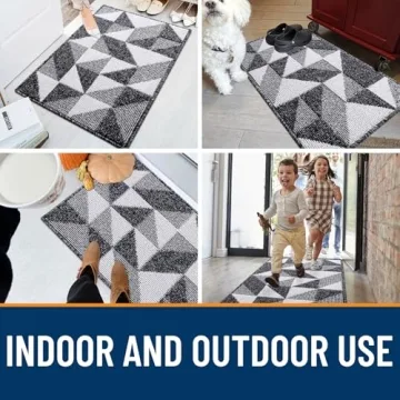 OLANLY Door Mat Indoor Entrance Washable 32x20, Odor-Free Low-Profile Front Back Geometric Door Mat, Absorbent Resist Dirt Entry Doormat, Easy to Clean Sturdy Inside Floor Mats for Entryway, Black