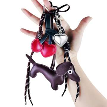 eswala Bag Charms Purse Charms kit Keychains for Women,Cute Leather Dog Heart Cherry Keychain Bag Ch...