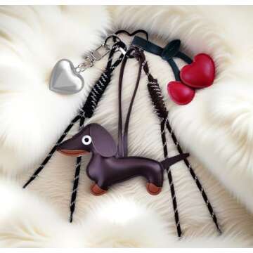 eswala Bag Charms Purse Charms kit Keychains for Women,Cute Leather Dog Heart Cherry Keychain Bag Charm for Handbag Accessories Tready Charms for Purses and Bags Cars Hanging Ornament Christmas Gifts