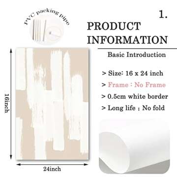 Abstract Beige Canvas Wall Art Boho Mid Century Modern Abstract Art Prints Beige and White Paintings Poster Abstract Neutral Pictures Minimalist Art Wall Decor Beige Neutral Prints 16x24inch No Frame