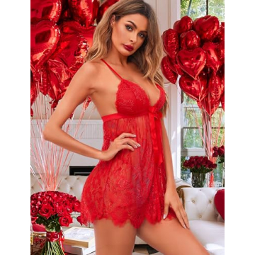 Avidlove Sexy Lace Babydoll Lingerie Open Front Chemise