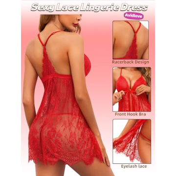 Avidlove Sexy Lace Babydoll Lingerie Open Front Chemise