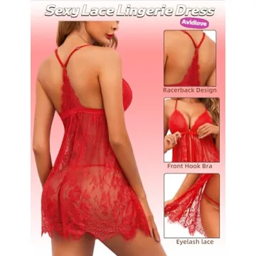 Avidlove Sexy Lace Babydoll Lingerie Open Front Chemise