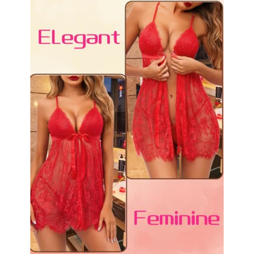 Avidlove Sexy Lace Babydoll Lingerie Open Front Chemise