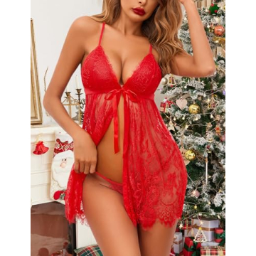 Avidlove Sexy Lace Babydoll Lingerie Open Front Chemise