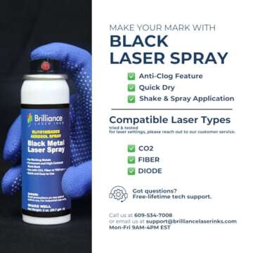 Brilliance Laser Inks 2 Oz Aerosol Black Laser Marking Spray for High Contrast Metal Marks | Permane...