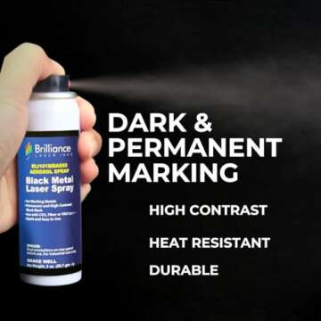 Brilliance Laser Inks 2 Oz Aerosol Black Laser Marking Spray for High Contrast Metal Marks | Permanent and Durable Metals Ink for Fiber, YAG, Diode, and CO2 Laser Engraver